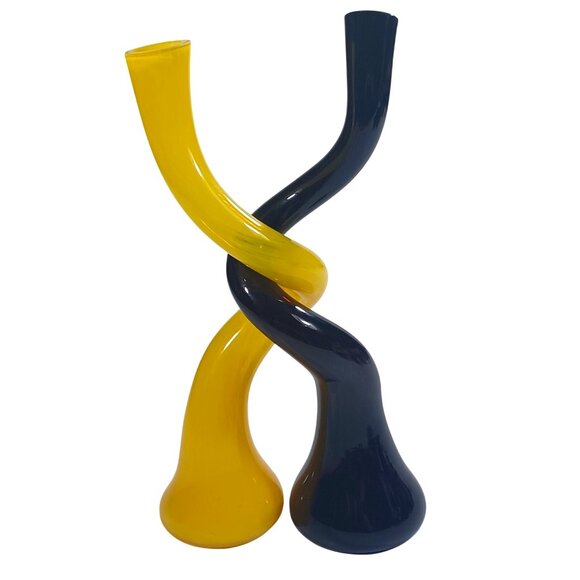 Vintage O'Dell Twist Entwined Art Glass Bud Vases Candle Holders Set Art Deco Bl - Picture 1 of 15